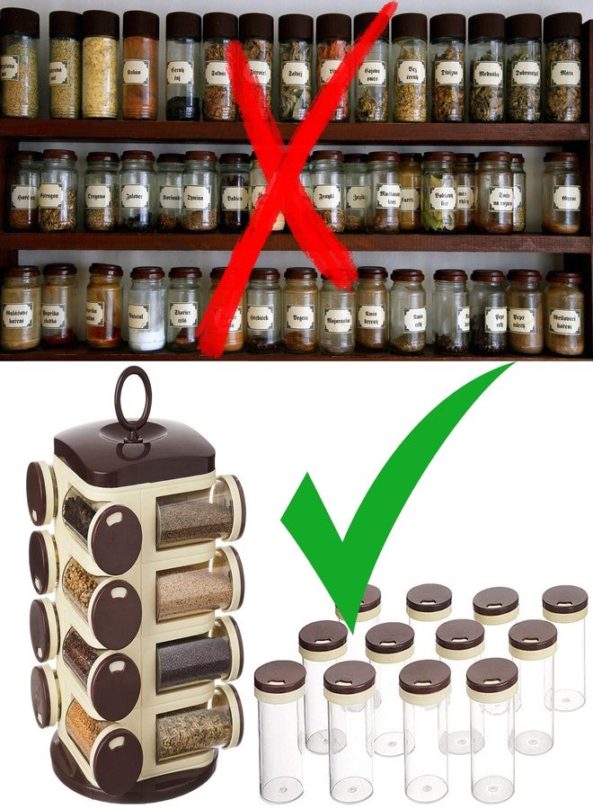 SINGHAL Plastic Revolving Spice Rack Dark Brown, Set Of 16 Pieces, Masala, Condiment Rack, Box, Container, Tabletop - Image 3